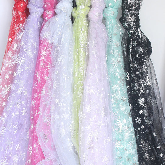 Silver Snowflake Tulle Mesh Fabric Girl Doll Dress Christmas party wedding Decration DIY Sewing Cloth accessories