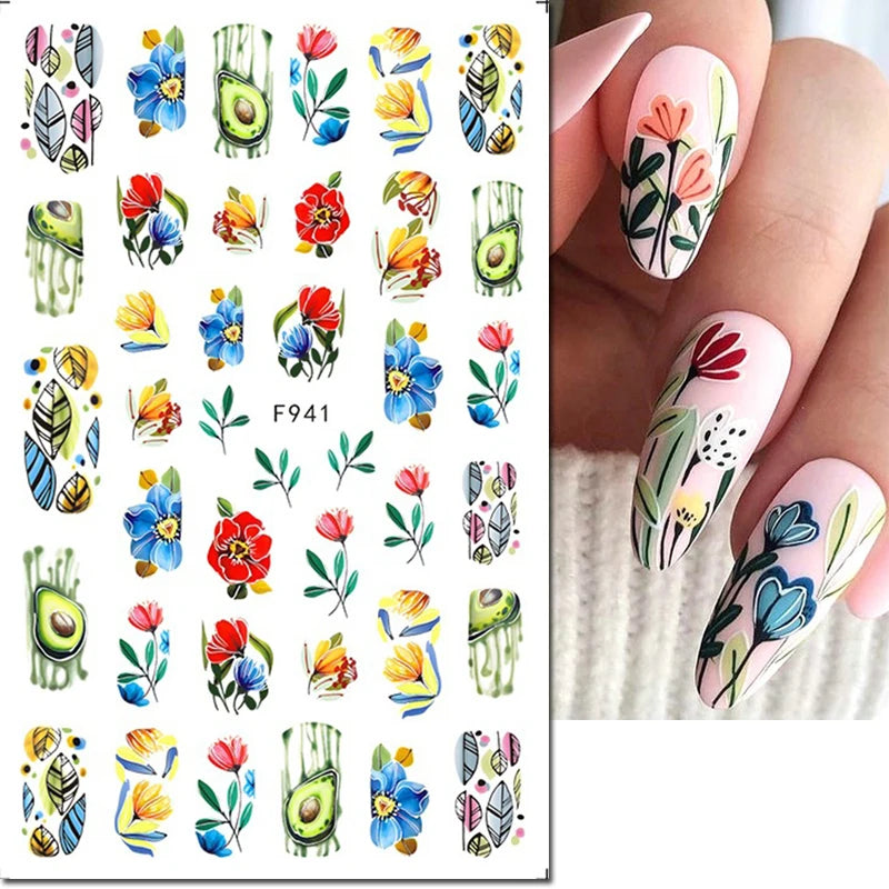 3d Nail Art Decals Spring Booming Violets Lavenders Purple Blue Pink Flowers Butterflys Stickers Decoration For Nail Tips Beauty