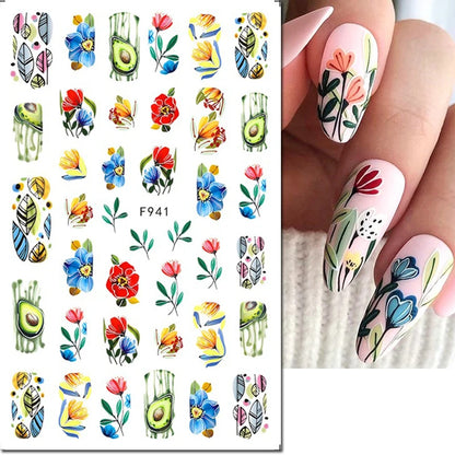 3d Nail Art Decals Spring Booming Violets Lavenders Purple Blue Pink Flowers Butterflys Stickers Decoration For Nail Tips Beauty