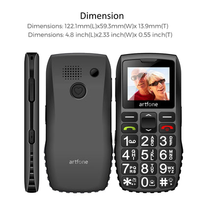 Artfone C1+ Bar Senior Mobile Phone With Free Charging Dock  Big Rubber Keypad  For Elderly Dual Sim One Key SOS FM 1400mAh