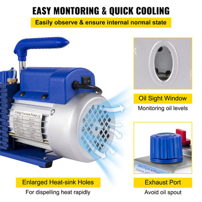 SucceBuy 1.8 CFM - 4.8 CFM Refrigerant Vacuum Pump Kits HVAC 1/3HP 1/4 HP with Manifold Gauge for Household Air Conditioning