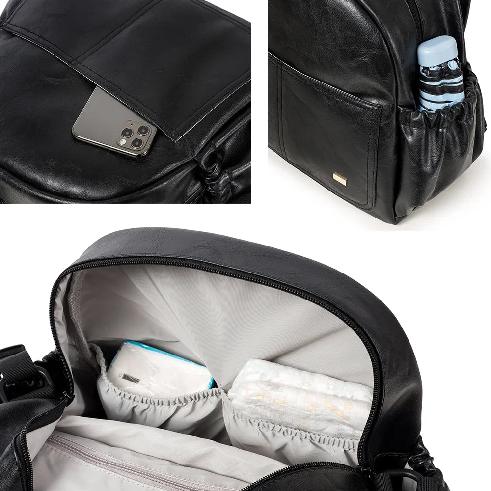 Soboba Large Capacity Solid Diaper Bag with Backpack Straps for Fashionable Mothers – Waterproof Nappy Changing Bag