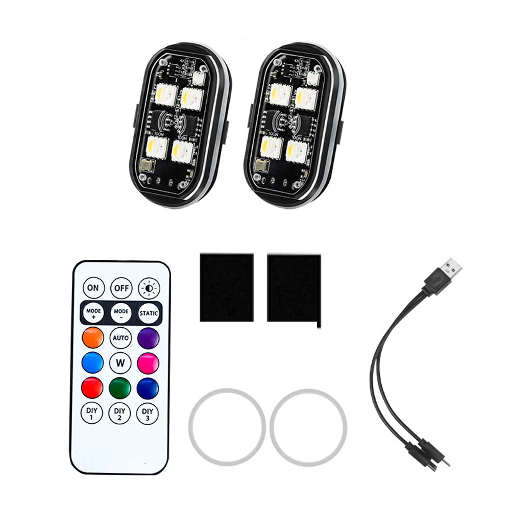 1-8pcs Wireless LED Strobe Lights Car Decor Atmosphere Light 8 Colors Rechargeable Led Lights Anti-Collision LED Warning Light