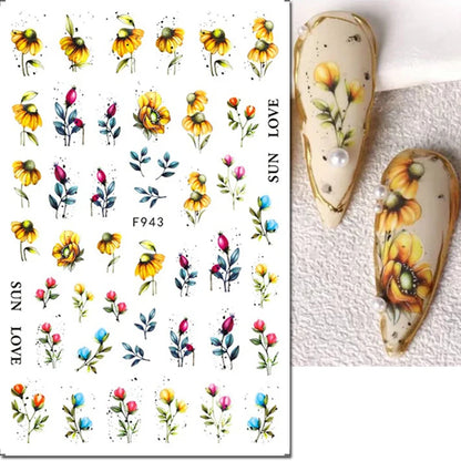 3d Nail Art Decals Elegant White RoyalBlue Roses Flowers Adhesive Sliders Nail Stickers Decoration For Nail Manicure