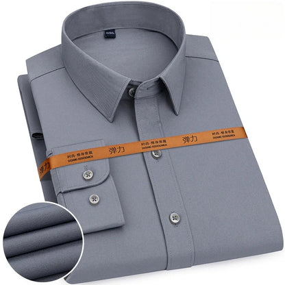 New Men's Solid Color Business Shirt Formal Fashion Thin Classic Basic Casual Slim White Long Sleeve Social Shirt Men Clothes