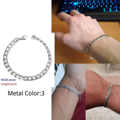 LUXUKISSKIDS Stainless Steel Couple Men/Woman Bracelets Fashion Curb Cuban Link Chains On Hand Rock Bracelet Wrist Jewelry Gifts