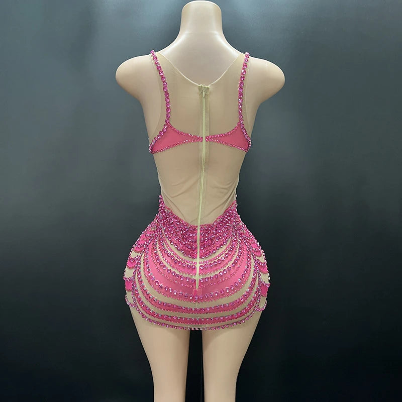 Thin Suspenders Fake Meat Mini Hip Skirt Bar Dance Dress Music Festival Singer Costume Party High-end Performance Dress Vestito