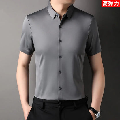 High Quality Dress Shirts For Men Business Casual Seamless Wrinkle Resistant Button Soft Elastic Luxurious Male White Clothing