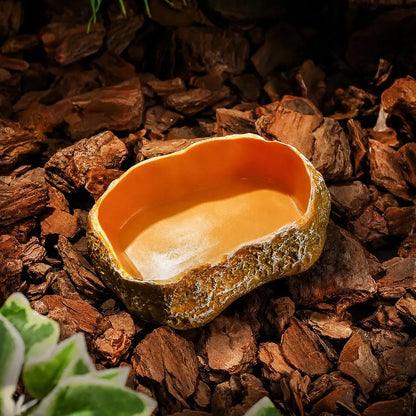 Multi-functional Reptile Feeding Bowl Multicolor Tree Stump Shape Crawler Water Basin Faux Stone Leak Proof