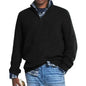 Men's Wool Blend Knit Sweater Casual Long Sleeve Zipper Collar Pullover Sweaters Winter Outdoor Warm Stripes Pullover Jumper