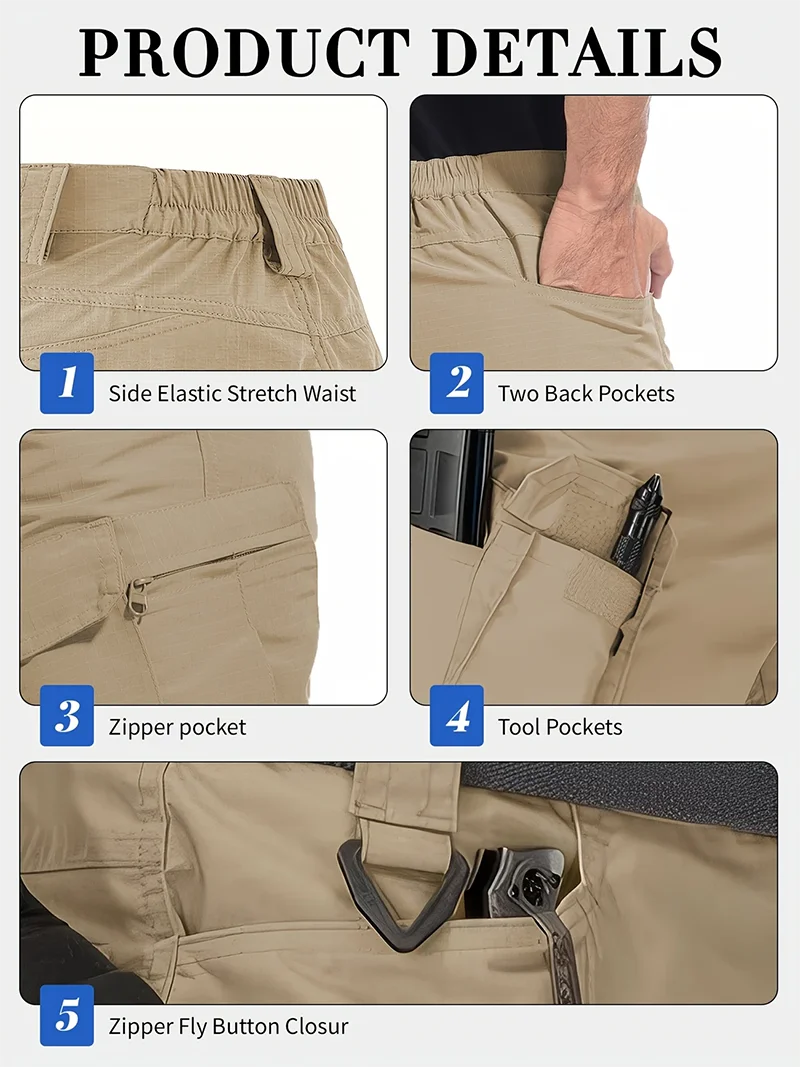 2026 Men's Cargo Shorts Tactical Waterproof Casual Pant Summer Thin Quick Dry Workout Multi-Pocket Outdoor Trekking Hiking Short