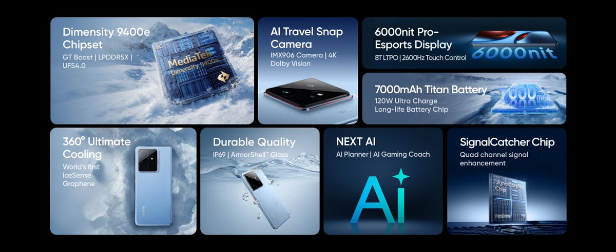 realme GT 7 5G Smartphone, European Version, MTK Dimensity 9400e, 6000nits Pro-Esports Display, 7000mAh Battery, 120W Ultra Charge