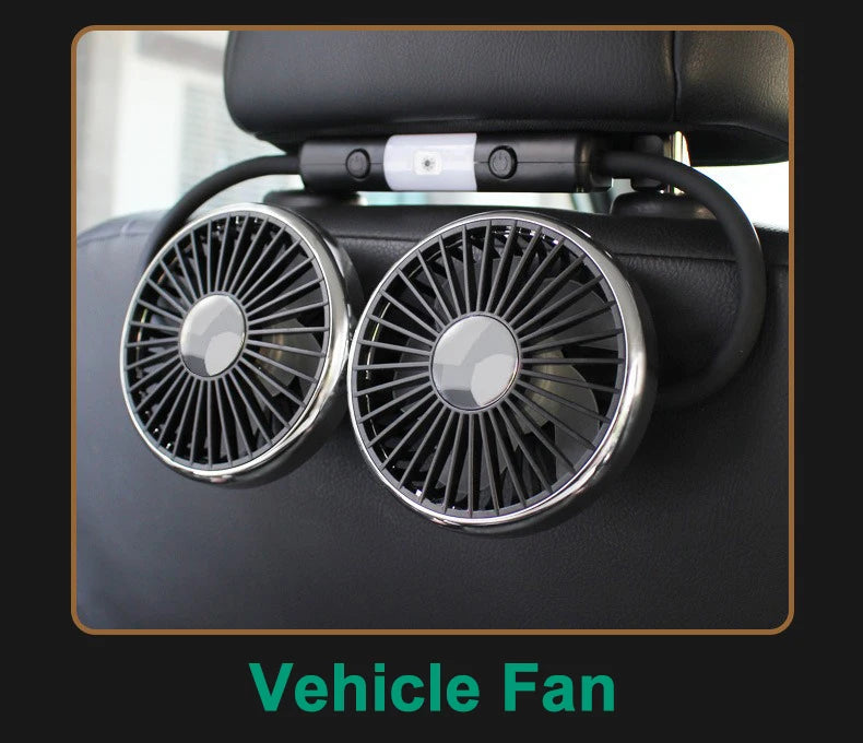 EAFC 3-speed Car Seat Back Cooling Fan USB Charge Dual Head Fan LED Lighting 360 Degree Rotation Neck Cooler for Home Use Travel