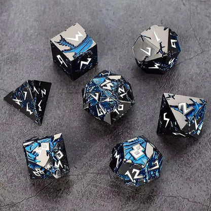 D&D kauliukai, 7 kauliukų metalinis DND kauliukų rinkinys, svertiniai metaliniai „Dungeons and Dragons“ kauliukai, daugiakampiai D ir D kauliukai, skirti vaidmenų žaidimui