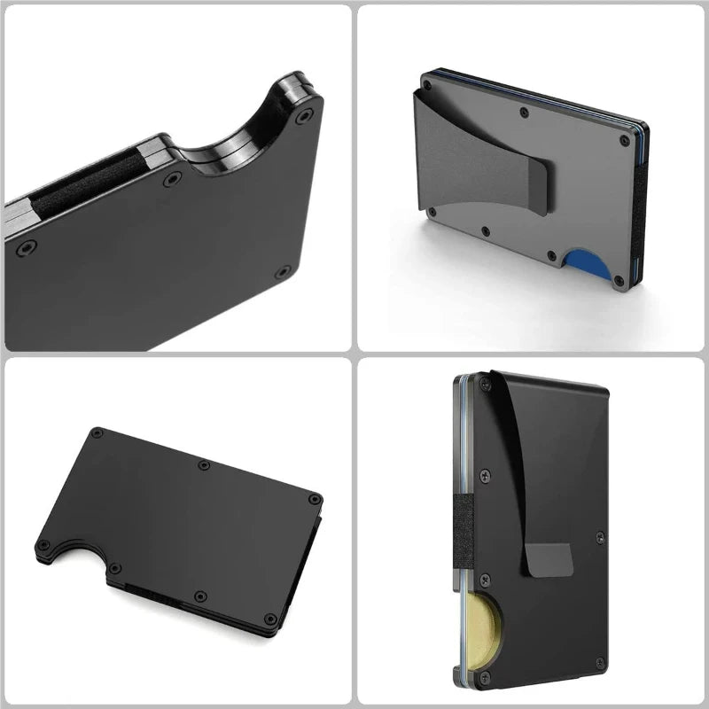 Minimalist Slim RFID Blocking Wallet For Men - Light Weight, Durable & Compact- Aluminum Wallet With Money Clip (Black）