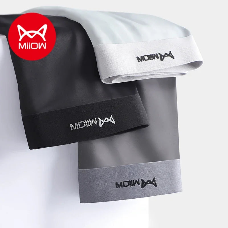 MiiOW 3Pcs Ice Silk Men Underwear Mens Underpants Graphene Antibacterial Crotch Men's Panties Breathable Man Boxers Briefs L-5XL
