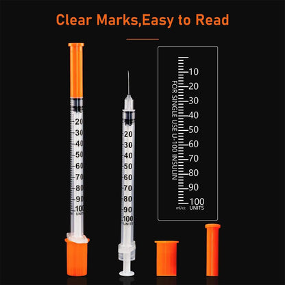 1ml 29G*13Mm Disposable Plastic Veterinary Syringe, Sterile Insulin Syringe with Orange Cap and Needle, Suitable for Pets, Farm Animals, and Laboratory Use.