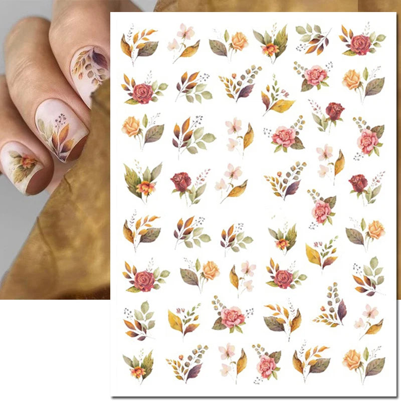 3d Nail Art Decals Elegant White RoyalBlue Roses Flowers Adhesive Sliders Nail Stickers Decoration For Nail Manicure