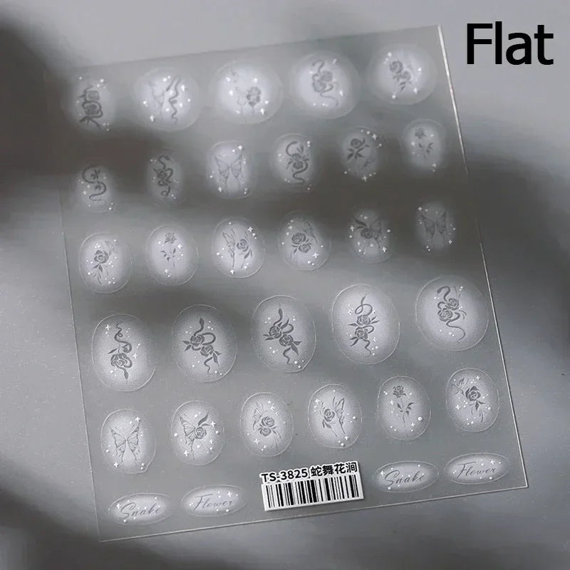 5D Gold Stamped Silver Sun Stars Snake Nail Art Stickers Totems Reliefs Self Adhesive Dark Chinese Style Manicure Decals