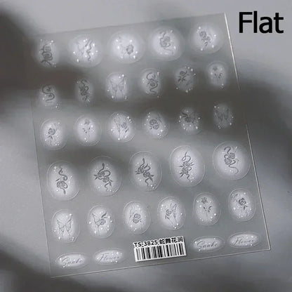 5D Gold Stamped Silver Sun Stars Snake Nail Art Stickers Totems Reliefs Self Adhesive Dark Chinese Style Manicure Decals