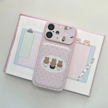 Polkadot Leather Funny Miffy Rabbit phone case for iPhone 15 Pro 14 13 16 Max 17 Pro Max Cover With Chain Cute Cartoon Cases Cap