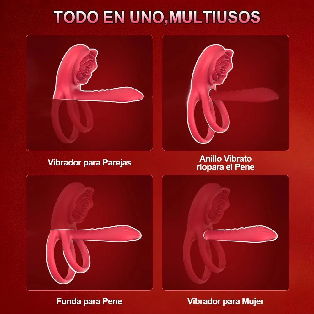 Rose Cock Ring Vibrator G Spot Nipple Clitoral Stimulator Male Penisring Delay Ejaculation Sex Toys for Couple 18+