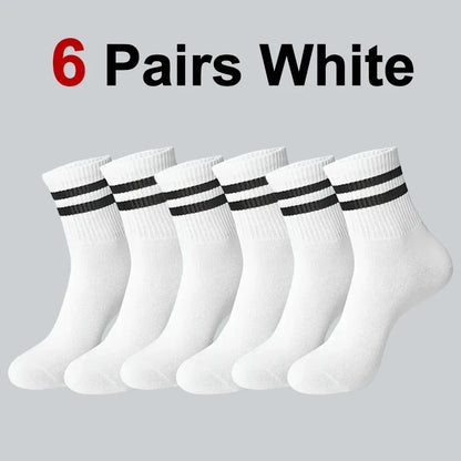 6/10/20 Pairs Men Women Striped Round Neck Socks Spring Autumn Breathable Odor Proof Sweat Absorbing All-Season Casual Socks