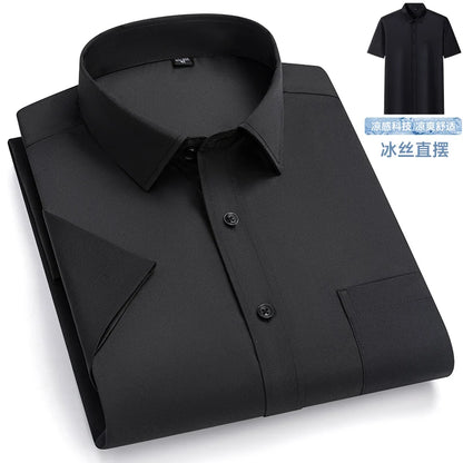 New Anti-Wrinkle Men Shirts Short Sleeves Dress Shirts For Men Slim Fit Camisa Social Business Blouse Pocket White Shirt S-7XL