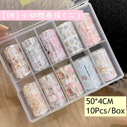 10Rolls Plaid Thousand-Bird Bow  Stars Nail Foils Transfer Paper  Nail Art Stickers  Manicure Set Decal  Nails Decoration