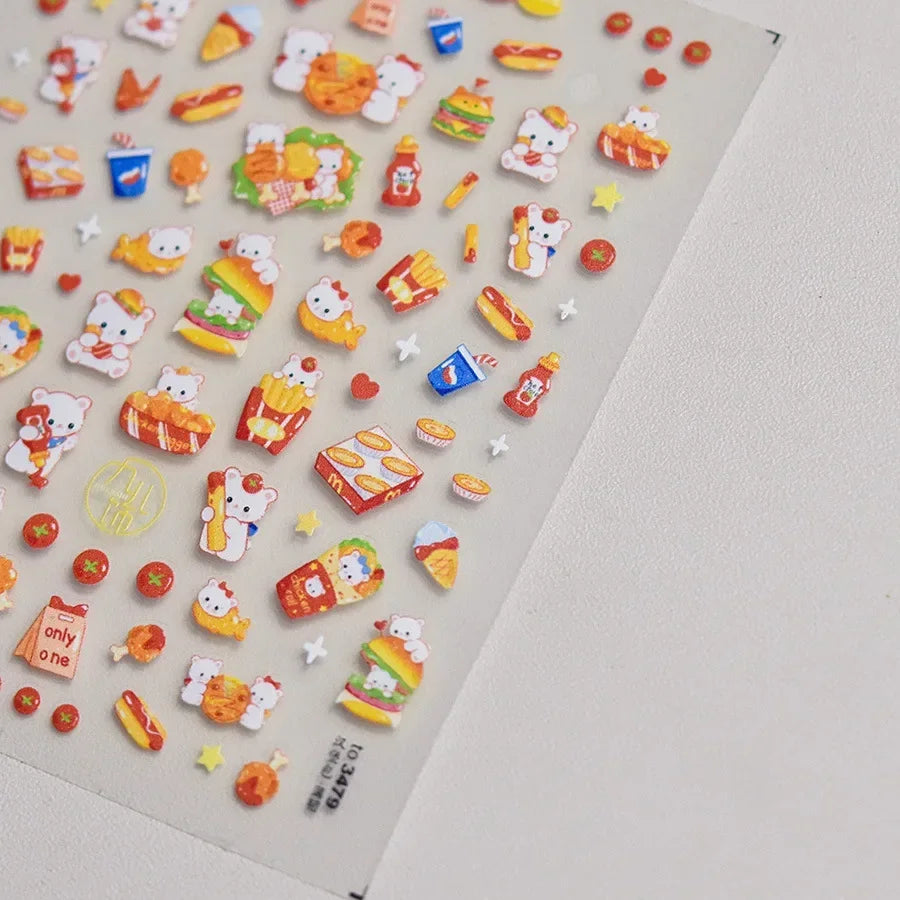 5D Pudding Jelly Dessert Fruit Cherry Pink Claw Print Bowknot Tie knot Love Heart Stars Nail Art Sticker Adhesive Manicure Decal