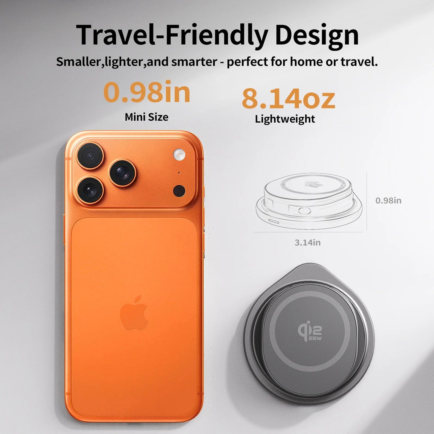 Protable 25W Metal Wireless Charger Qi2.2 Fast Charging Station Stand 360° Rotation for iPhone 17 16 15 14 Pro Max Watch Airpods