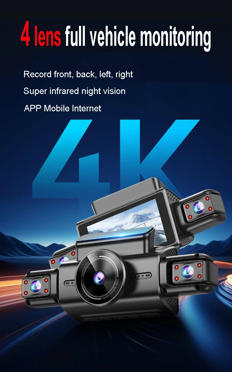 4K 4CH Hidden Dash Cam with APP Night Vision Motion Detection 24/7 Parking Monitor G-Sensor Loop Recording WDR Blackbox Car DVR