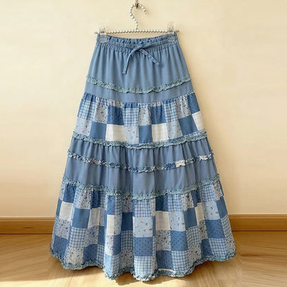 ZANZEA Oversized Long Skirts Women High Waist Print Patchwork Maxi Bottoms Casual Loose Elastic Waist Fashion Jupes Faldas Saia