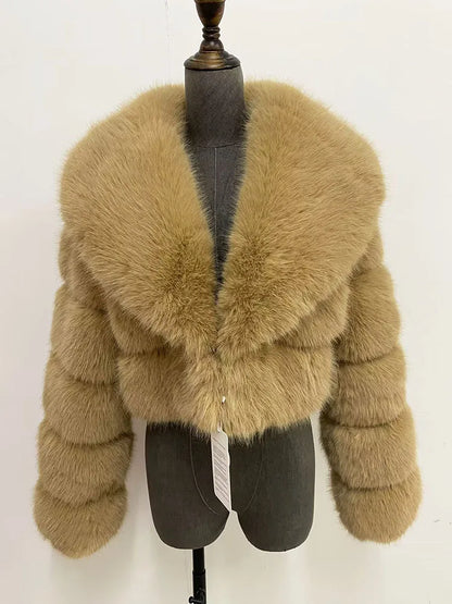 ZADORIN Luxury Big Collar Spliced Cropped Faux Fur Coat Woman Clothing Thicken Furry Faux Fur Jacket Winter Fur Coats Top Mujer