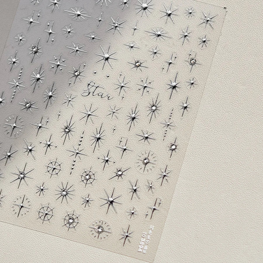 Gold Silver Starlight Laser Pink Colorful Glitter Star Bronzing Rhinestones Relief Nail Art Decorations Stickers Manicure Decals