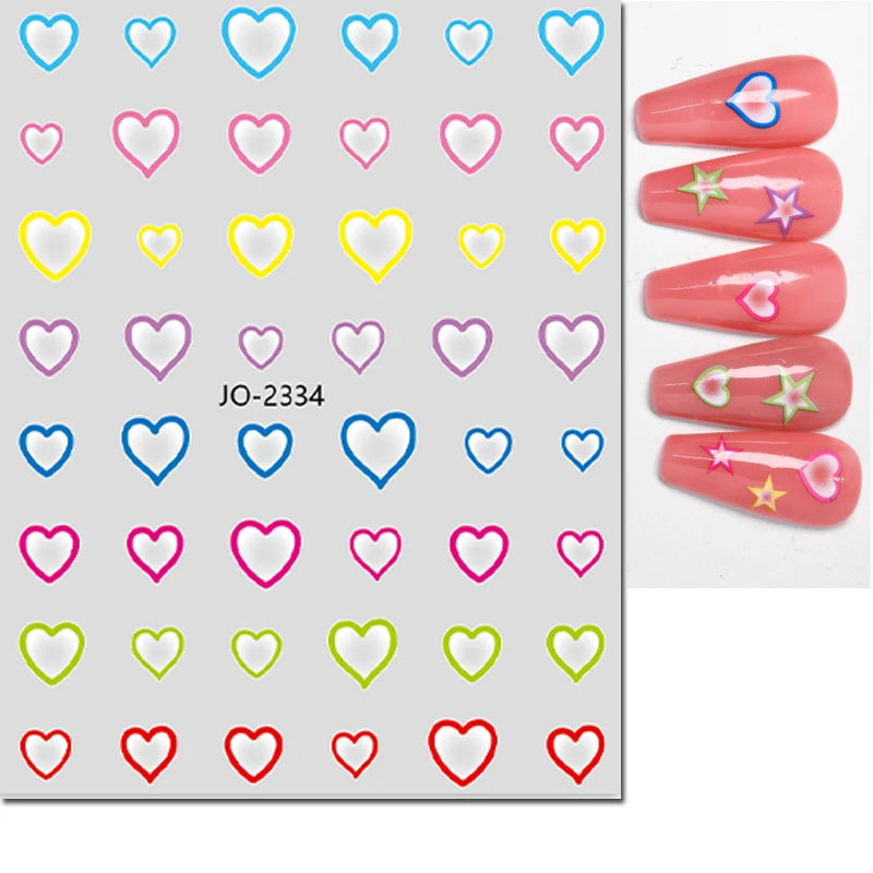 3d Nail Art Stickers Red Black White Love Hearts Stars Clouds French Full Tips Adhesive Nail Decals Slider For Manicure