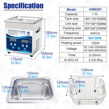 Ultrasonic Cleaner Glass Jewelry Watch Tools 1L 40KHz Ultrasonic Cleaning Machine 60W 120W Ultrasound Bath Degas Semiwave