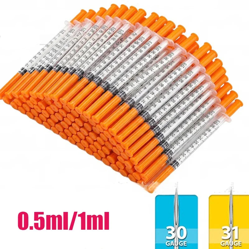 100pcs 1ml 0.5ml 30G 31G Pet Animal Dog Cat Disposable Syringe Plastic Veterinary Syringe with Needles Medical Supplies