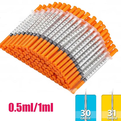 100pcs 1ml 0.5ml 30G 31G Pet Animal Dog Cat Disposable Syringe Plastic Veterinary Syringe with Needles Medical Supplies