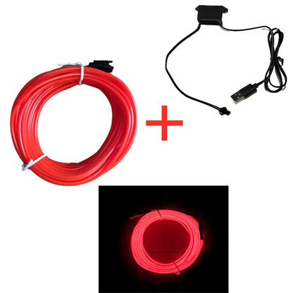 Hot Sale 1M/2M/3M/5M Car Interior Lighting LED Strip Decoration Garland Wire Rope Tube Line Flexible Neon Lights With USB Drive