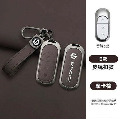 Zinc alloy+leather car remote key set, suitable for Leapmotor C16 C11 C10 C01 B10 T03 S01 car keychain key set chain accessories