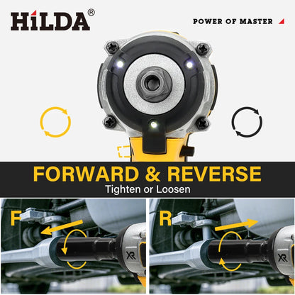HILDA 1/2" Brushless Impact Wrench 1200N.m High Torque Electric Wrench Power Tool for Scaffolding Tire Repair For Makita Battery