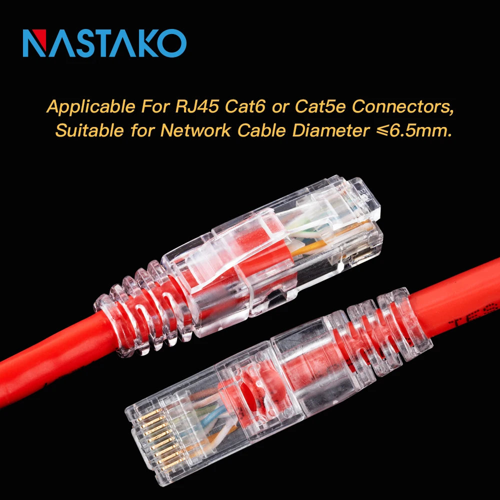 NASTAKO 20/50/100pcs Cat6 RJ45 Connector UTP Cable Ethernet Jack 8P8C Network CAT6 Cat5e Modular Plugs with 6.5mm RJ45 Caps