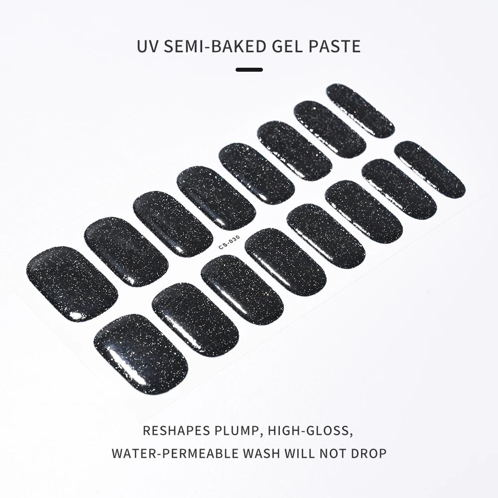 16Tips UV Semi-Cured Gel Nail Wraps Sticker 5D Pure Color Full Cover UV Lamp Gel Sticker Long-Lasting Nail Extension Patch Strip