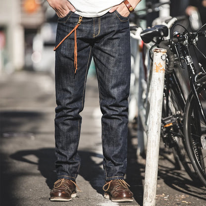 Maden Vintage Raw Denim Jeans for Men 14.8 OZ Jeans Denim Washed Straight Tapered Fit Pants Mid Waist Casual Trousers