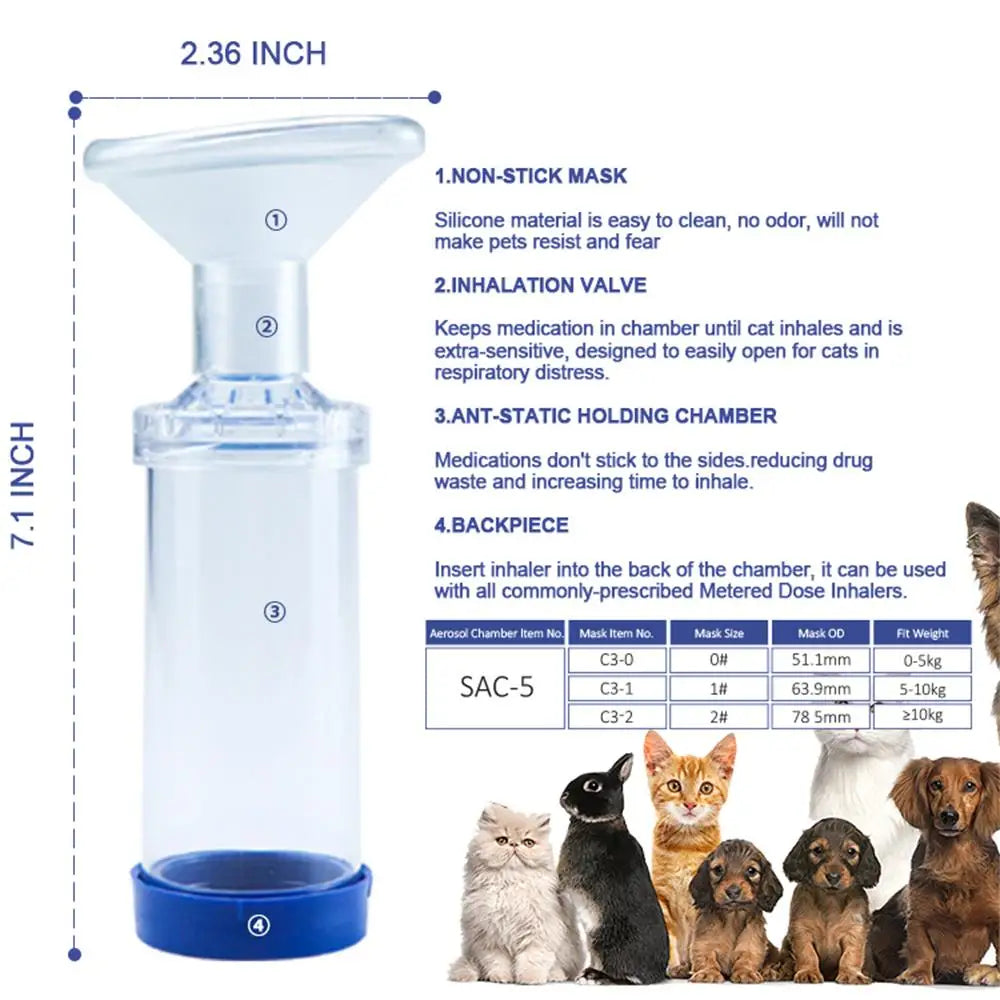 PVC Aerosol Chamber Cat Portable Inhaler Spacer With PVC Mask Pet Cats Dog Asthma Medication Feeding Tool Veterinary Approved