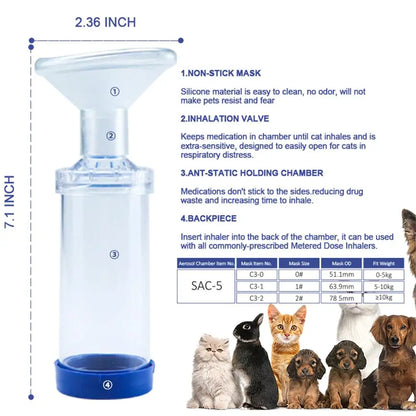 PVC Aerosol Chamber Cat Portable Inhaler Spacer With PVC Mask Pet Cats Dog Asthma Medication Feeding Tool Veterinary Approved