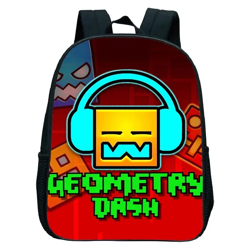 16 Inch Angry Geometry Dash Backpack Boys Girls Bookbag Cartoon Game Kids Kindergarten School Bags Toddler Childcare Backpack