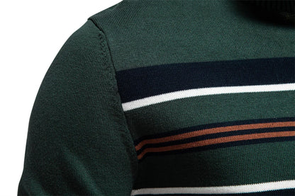 AIOPESON Mens Mock Neck Cotton Pullover Knit Sweaters Casual Business Strip Ribbed Turtleneck Sweaters for Men
