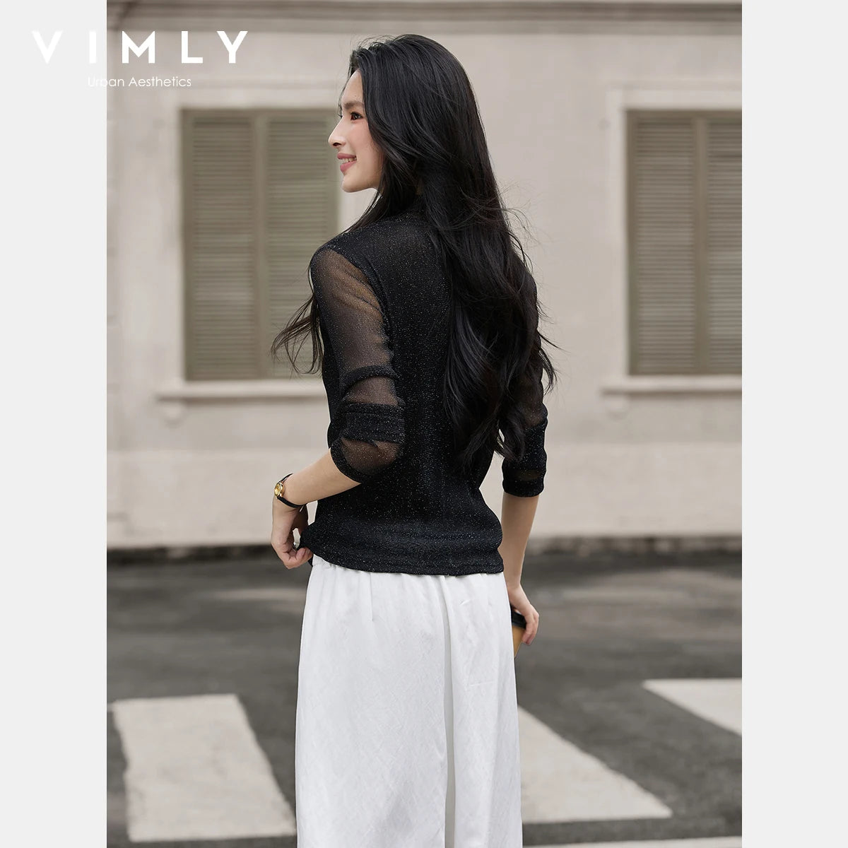 VIMLY Woman Knitting Sweater Slim Autumn 2026 Casual Female Long Sleeve Sweater Stand Neck Strecth Pullover Ladies Tops A2528